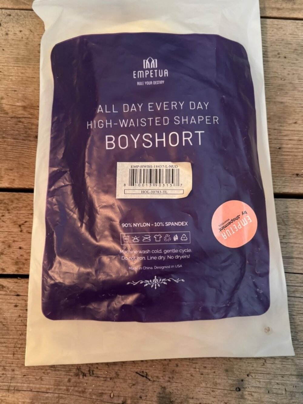 Empetua All Day Every Day High-Waisted Shaper Boyshort Large Nude 90% Nylon 10%